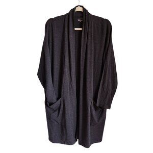 Eileen Fisher Sweater Medium Gray Grey Longline Open Cardigan Pockets Soft